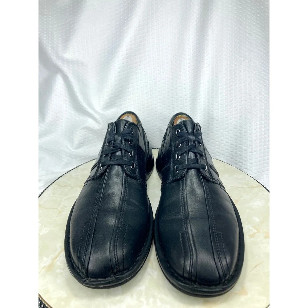 Clarks Touareg Vibe Leather Lace Up Oxford Shoes Men 9.5 Black Bicycle Toe Comfy